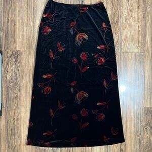 Harold's Velvet  Maxi Skirt with Red Floral Design Made in USA. Sz L